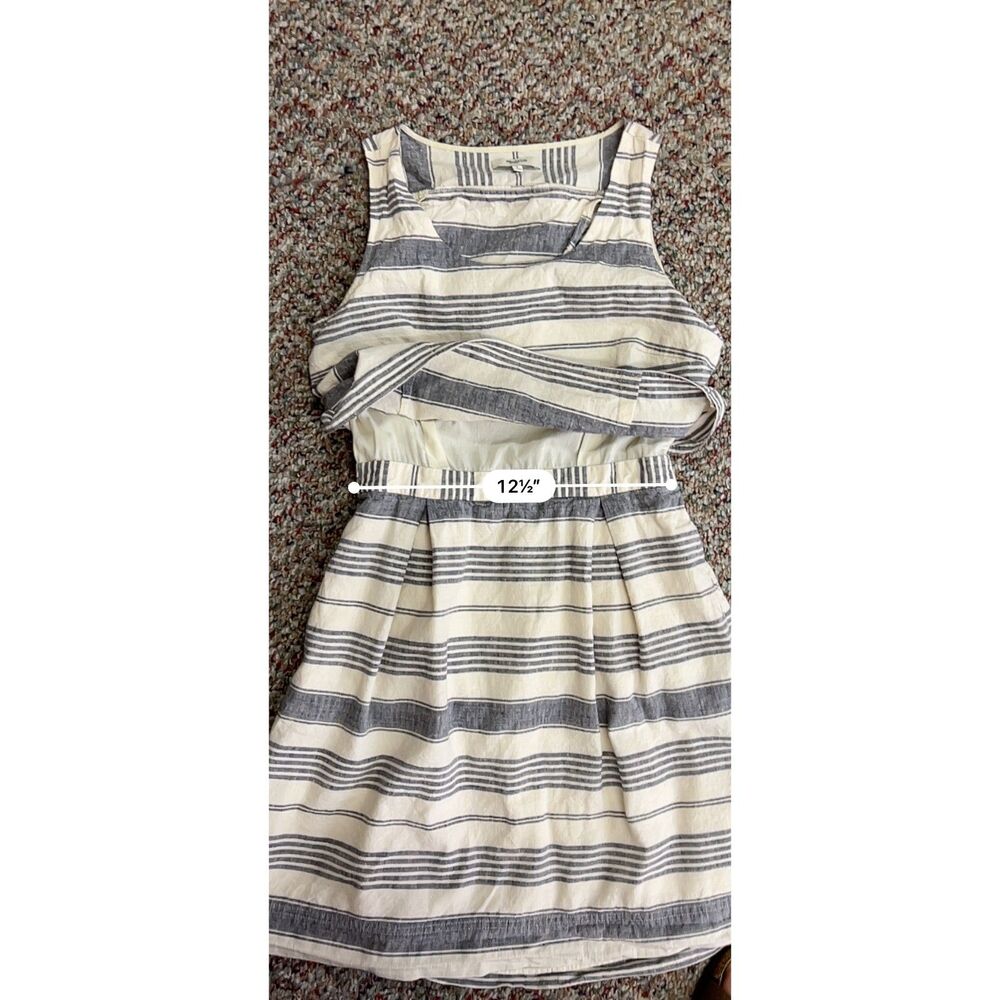 Madewell Women's Ivory Navy Striped Overlay Cross Back Sleeveless Dress Size 6 - Picture 15 of 16